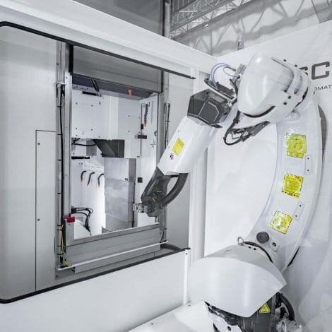 Robotic automation system in operation at YMT Technologies showroom.